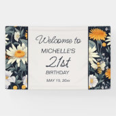 Paardenbloemen Daisies Navy Blue 21e verjaardag We Spandoek (Horizontaal)