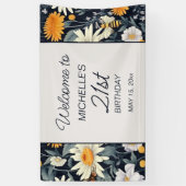 Paardenbloemen Daisies Navy Blue 21e verjaardag We Spandoek (Verticaal)