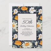 Paardenbloemen Daisies Navy Blue Volwassene 50e ve Kaart (Voorkant)