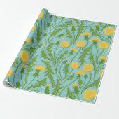 Paardenbloemen, groen, geel en blauw cadeaupapier (Uitgerold)