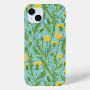 Paardenbloemen, groen, geel en blauw iPhone 15 mini hoesje