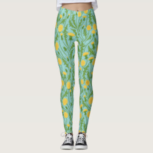 Paardenbloemen, groen, geel en blauw leggings