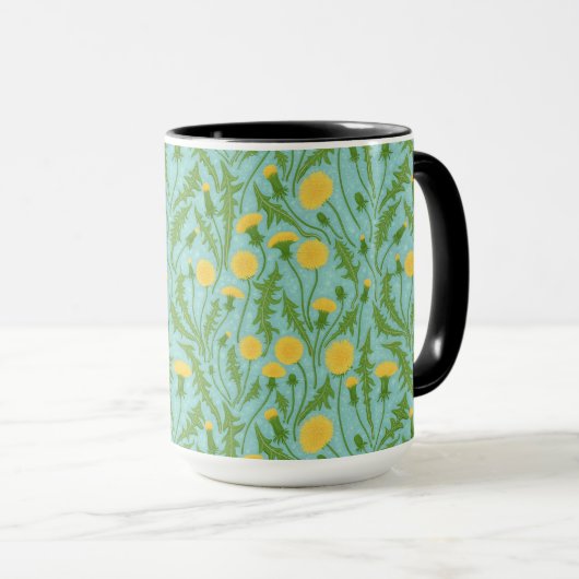 Paardenbloemen, groen, geel en blauw mok (Voorkant rechts)