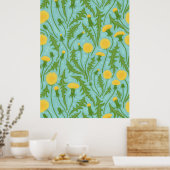 Paardenbloemen, groen, geel en blauw poster (Keuken)