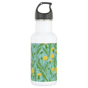 Paardenbloemen, groen, geel en blauw waterfles