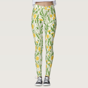 Paardenbloemen, groen, geel en wit leggings