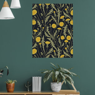 Paardenbloemen, groen, geel en zwart poster
