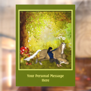 Paardenbos en meisje-Fantasy-bos, gepersonaliseerd Raamsticker