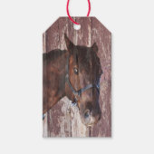 Paardenbruine oogen hoofd cowboy western cadeaulabel (Voorkant)