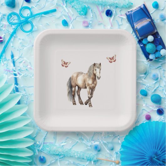 Paardencrème Vlinders Verjaardag Papieren Bordje (Feest)