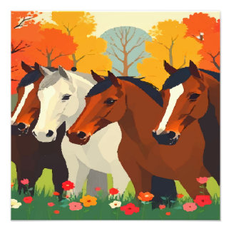 PAARDENFAMILIE. FOTO AFDRUK