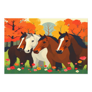 PAARDENFAMILIE. FOTO AFDRUK