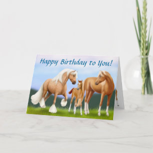 Paardenfamilie Happy Birthday-kaart Kaart