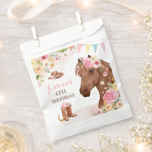 Paardenfeest Cowgirl roze Floral Birthday Bedankzakje