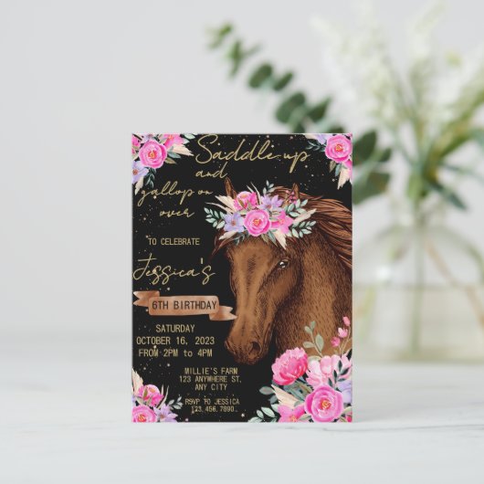 Paardenfeest op waterverf briefkaart (Staand voorkant)