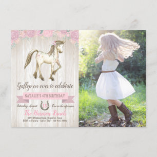 Paardenfoto Pony Cowgirl Birthday Party Kaart