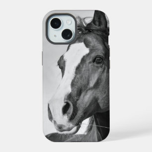 Paardenfoto zwart-wit iPhone 15 hoesje