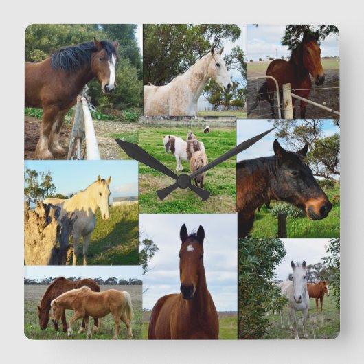 Paardenfotocollage, Vierkante Klok (Voorkant)