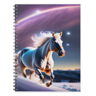Paardengaloping in sneeuwvelden onder Starry Skies Notitieboek