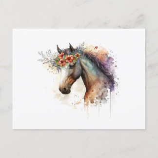 Paardengezicht met bloemenkrans briefkaart