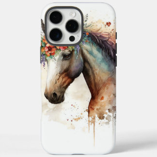 Paardengezicht met bloemenkrans iPhone 16 pro max hoesje