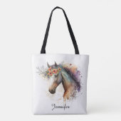 Paardengezicht met bloemenkrans draagtas (Achterkant)