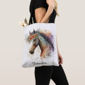Paardengezicht met bloemenkrans draagtas (Dichtbij)