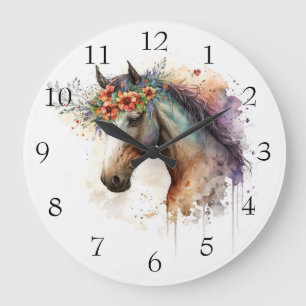 Paardengezicht met bloemenkrans grote klok