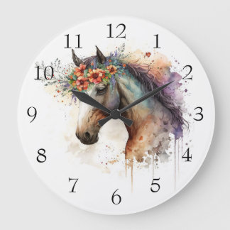 Paardengezicht met bloemenkrans grote klok