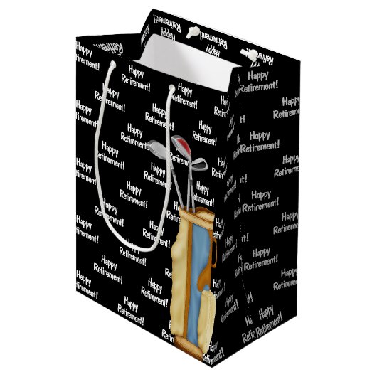 Paardengolftas op zwarte plaat medium cadeauzakje (Voorkant Gekanteld)