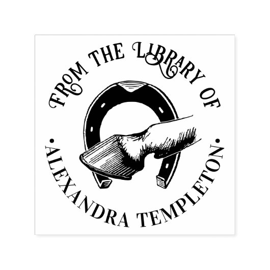 Paardenhoef Hoefijzer Bibliotheek Boeknaam Zelfinktende Stempel (Design)