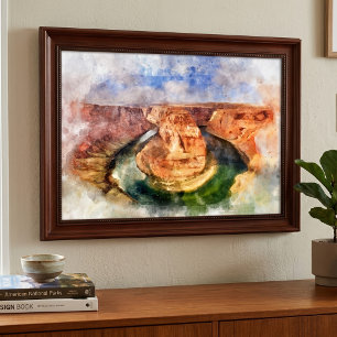 Paardenhoefbocht Waterverf Grand Canyon Landschap Foto Afdruk