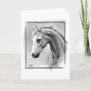 Paardenhoofd Houtskool tekening Equine kunst Groet Feestdagen Kaart