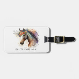 Paardenhoofd met bloemenkrans bagagelabel