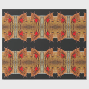 Paardenkerst, Bruin Paard met rode boog Cadeaupapier