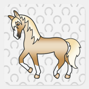Paardenkleur paard Cartoon Illustratie Cute Vierkante Sticker