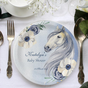 Paardenkoeienmeisje baby shower floral gepersonali papieren bordje