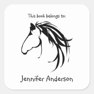 Paardenkop Classic Modern Logo Aangepaste Boekplaa Vierkante Sticker