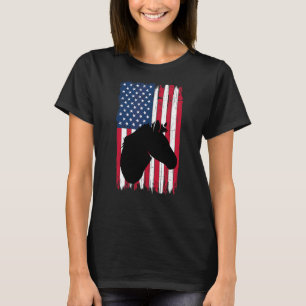 Paardenkop Dier Silhouet Amerikaanse vlag USA Pat T-shirt