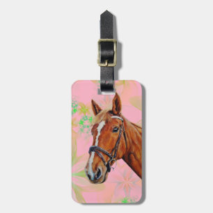 Paardenkop op de florale achtergrond bagagelabel