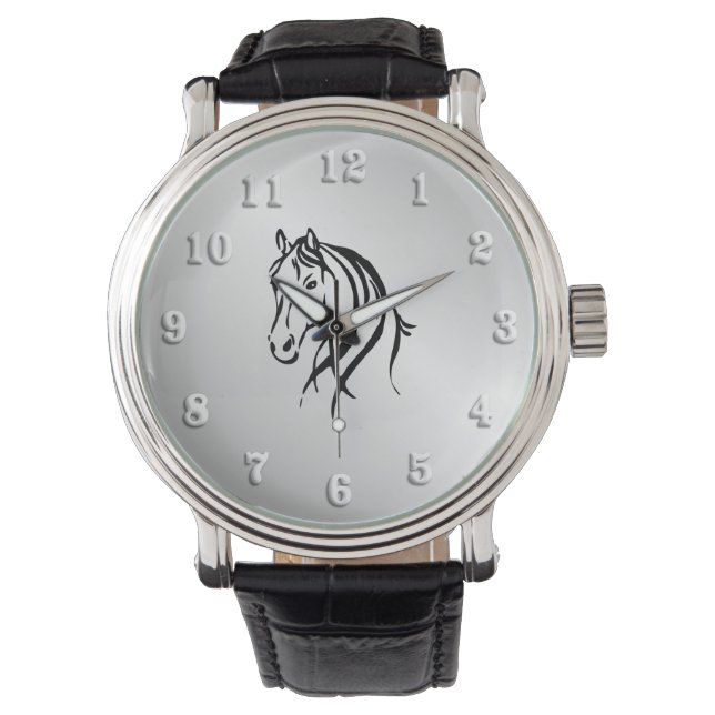 Paardenkop op zilver horloge (Voorkant)