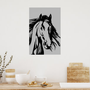 Paardenkop zwart-witclipkunst poster