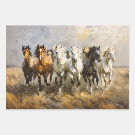 Paardenkudde Galloping Schilderij Decoupage Inpakpapier Vel (Voorkant 3)