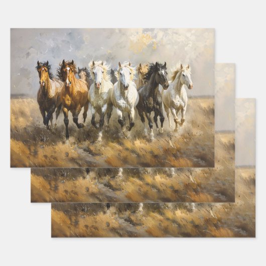 Paardenkudde Galloping Schilderij Decoupage Inpakpapier Vel (Set)