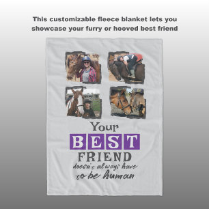 Paardenliefhebber 4 foto beste vriend grijs paarse fleece deken