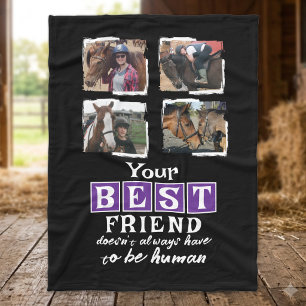 Paardenliefhebber 4 foto beste vriend zwart paars fleece deken