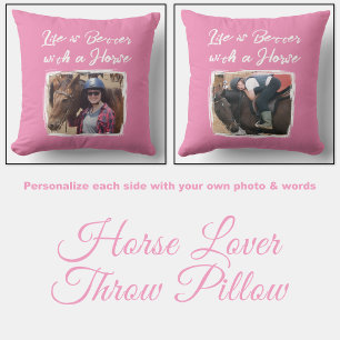 Paardenliefhebber foto roze wit kussen