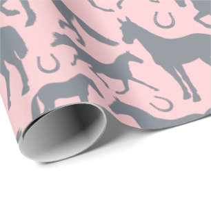 Paardenliefhebber Roze en grijze paarden en pony's Cadeaupapier
