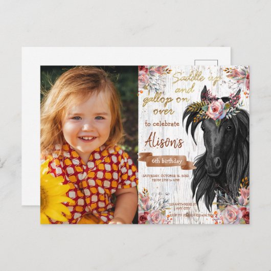 Paardenliefje roze Birthday Party Briefkaart (Voorkant / Achterkant)