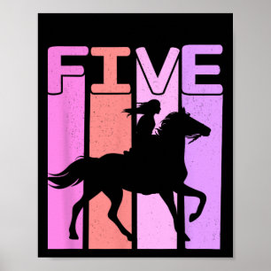 Paardenmeisje 5e verjaardag paardrijden 5 jaar oud poster